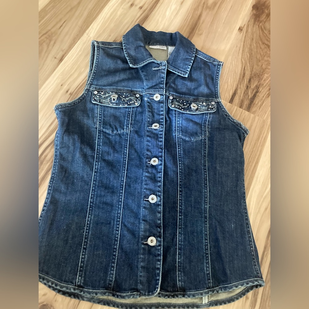 Platinum Juniors Womens Sleeveless Blue Jean Vest Top 0
